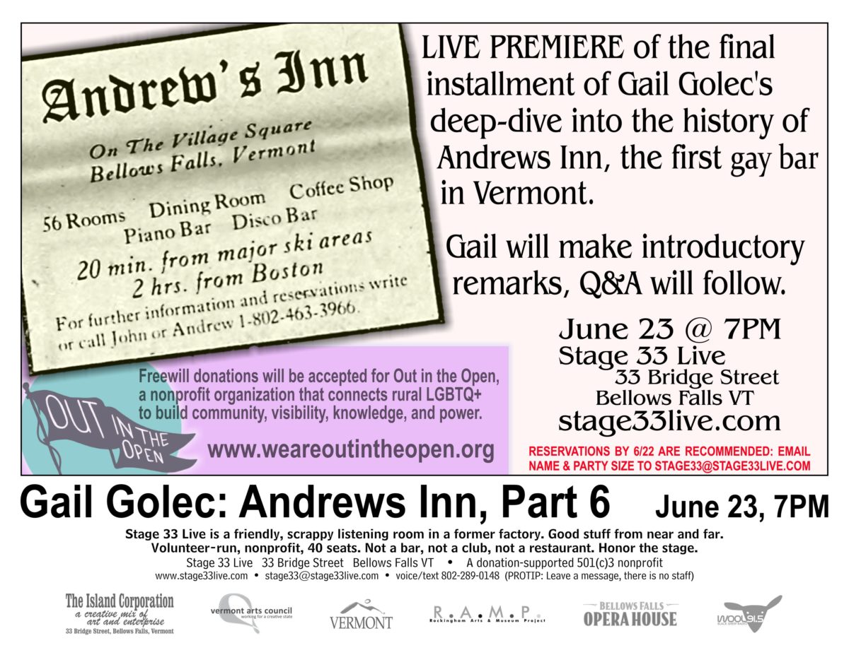 6/23/23: Gail Golec — “History of Andrews Inn, part 6″… final episode premiere