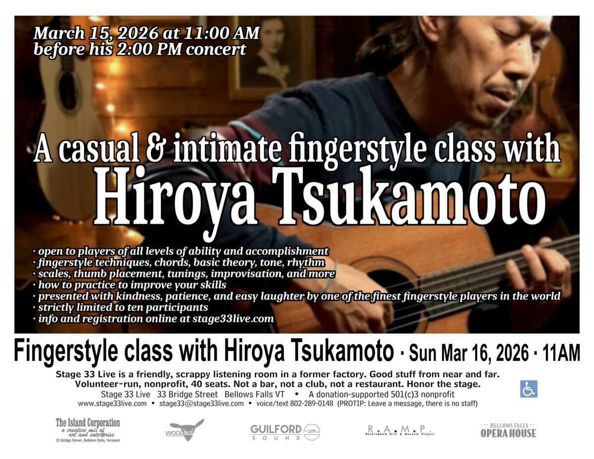 3/15/2026, Sunday: Fingerstyle class with Hiroya Tsukamoto (11:00 AM)