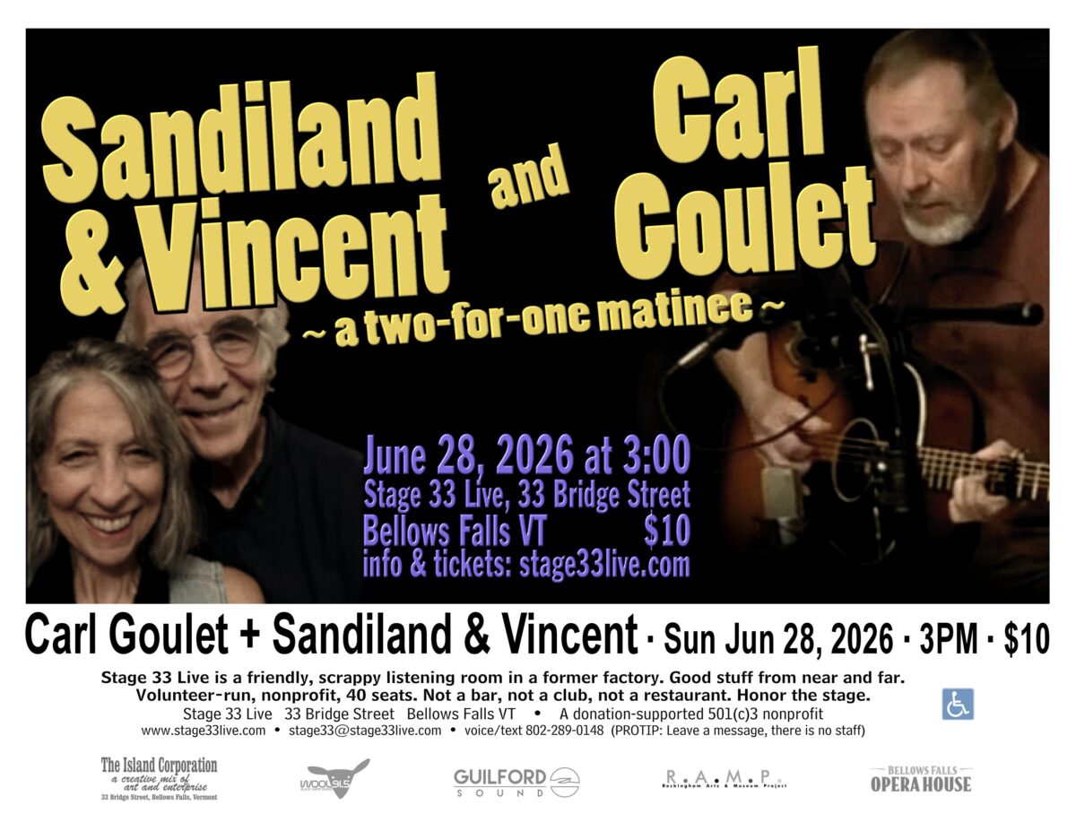 6/28/26, Sunday: Carl Goulet + Sandiland & Vincent (3:00 PM)