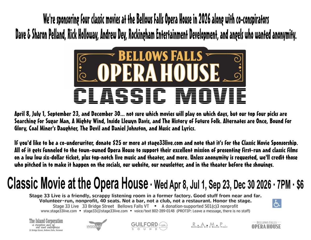 4/8/26, Wednesday: Classic movie at the Bellows Falls Opera House (7:00 PM)