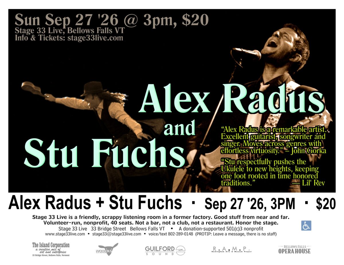 9/27/2026, Sunday: Alex Radus + Stu Fuchs (3:00 PM)