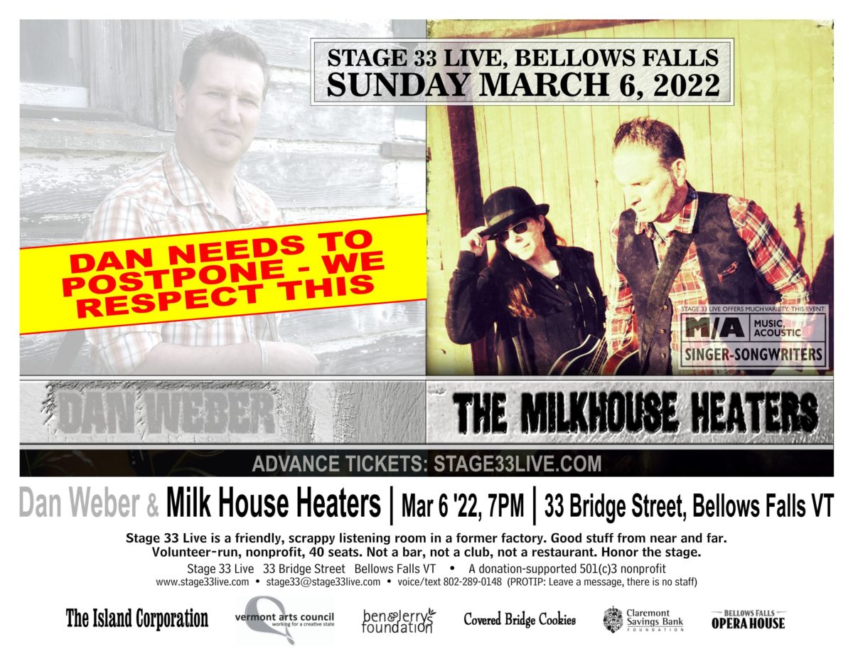 3/6/22: The Milkhouse Heaters and (NIXED BY COVID-19) Dan Weber