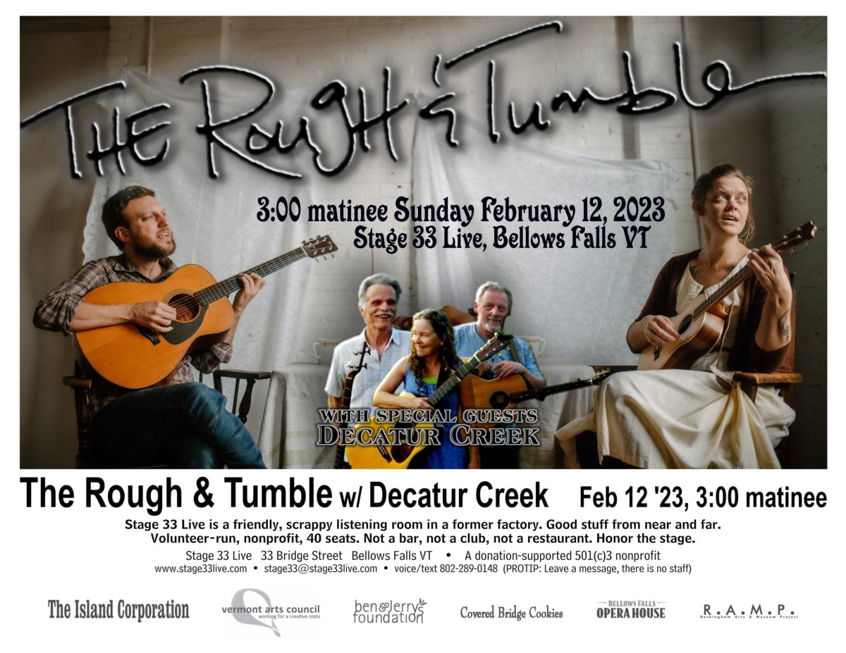2/12/23, Sunday: The Rough & Tumble with Decatur Creek (3:00 matinee)