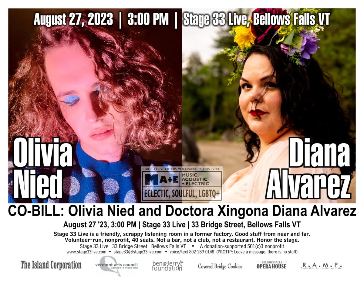 8/27/23, Sunday: co-headline with Diana Alvarez and Olivia Nied (3:00 matinee)