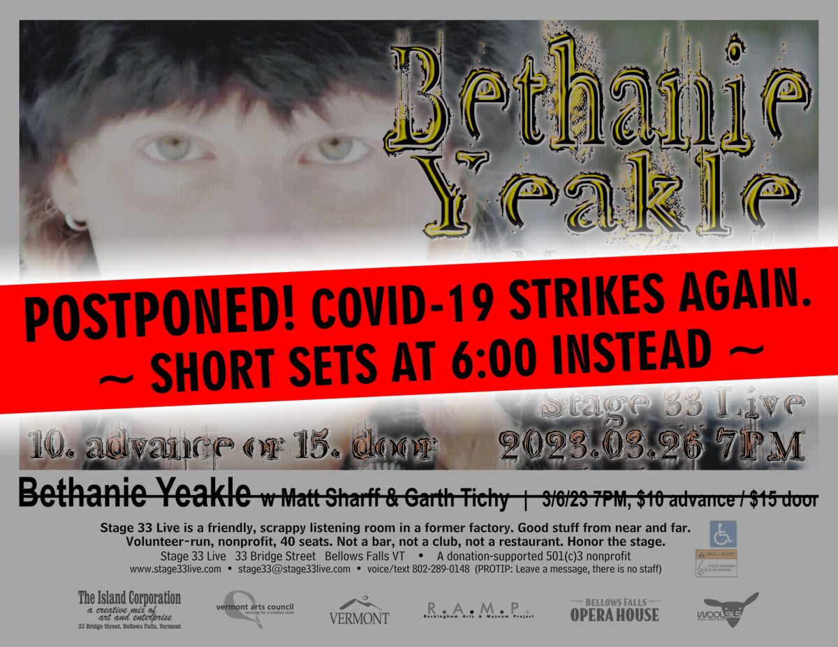 3/26/23: (NIXED BY COVID-19) Bethanie Yeakle with Matt Sharff and Garth Tichy