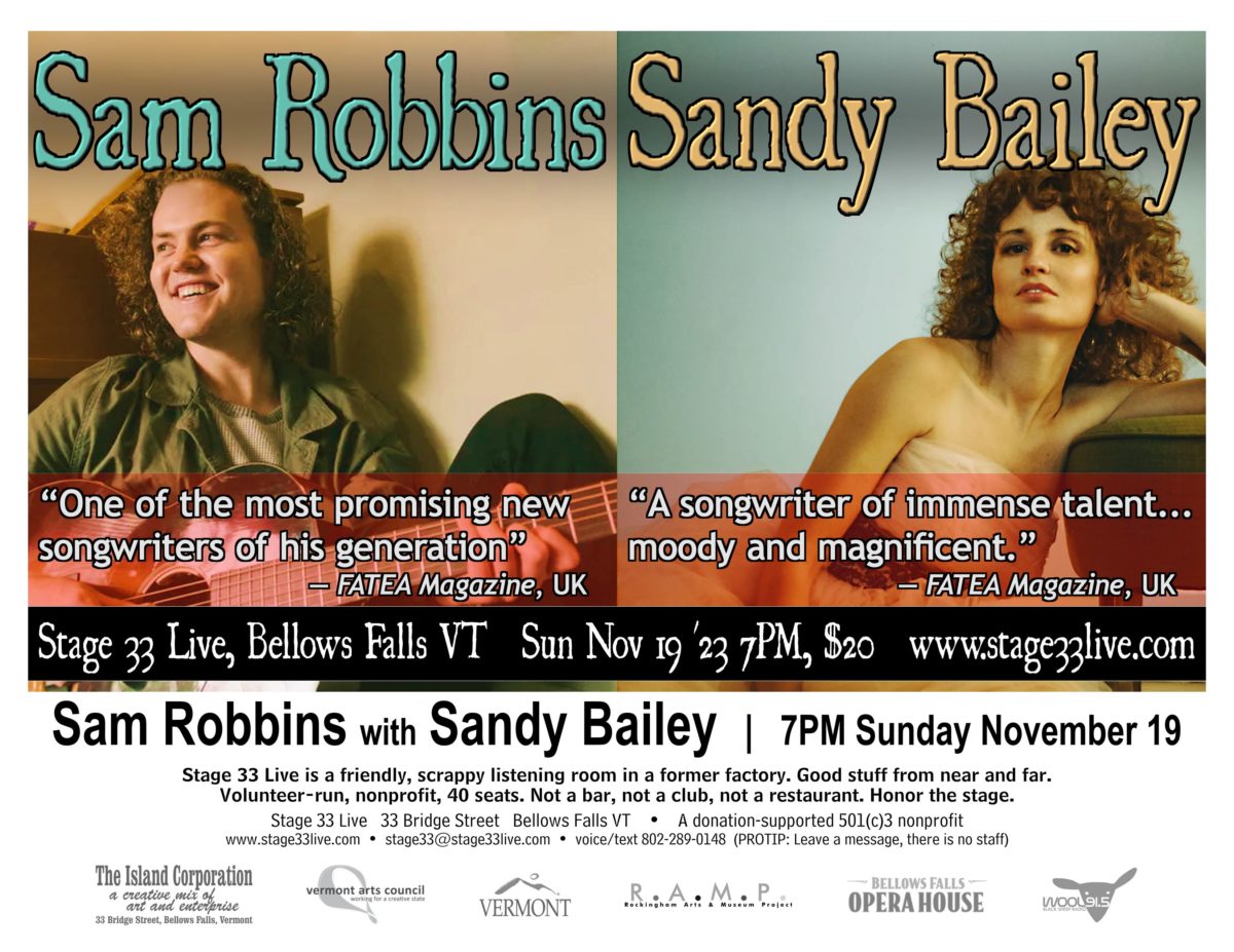 11/19/23, Sunday: Sam Robbins and Sandy Bailey (7:00 PM)
