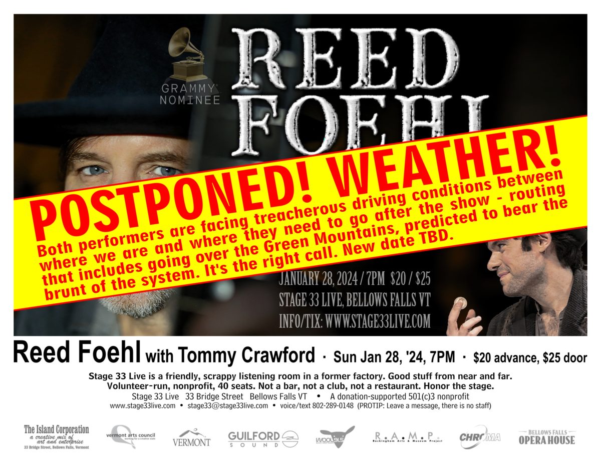 1/28/24, POSTPONED! WEATHER! Reed Foehl with Tommy Crawford