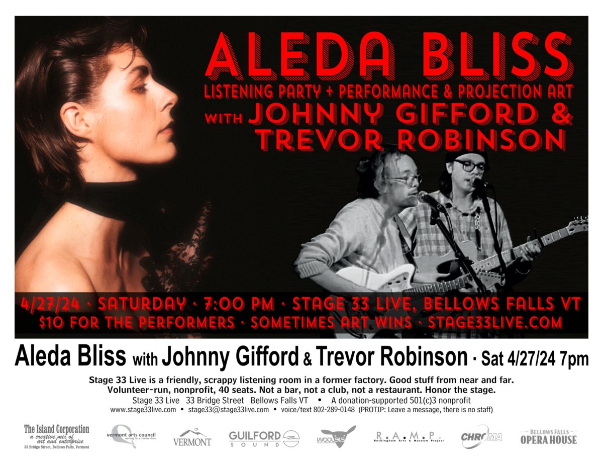 4/27/24, Saturday: Aleda Bliss with Johnny Gifford & Trevor Robinson (7:00 PM)