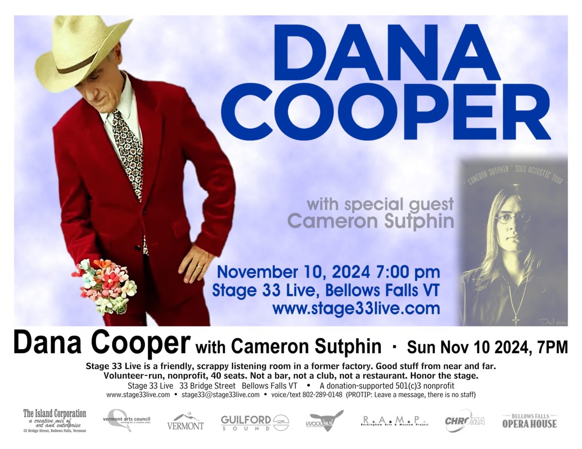 11/10/24, Sunday: Dana Cooper with Cameron Sutphin (7:00 PM)
